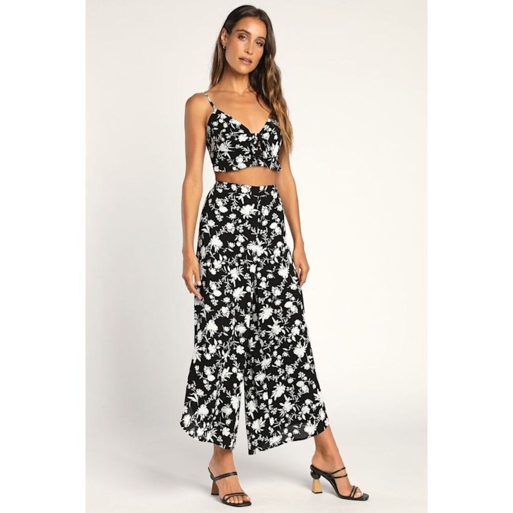 Lulus Unmatched Aura Black Tie-front Two-piece Jumpsuit - Size S